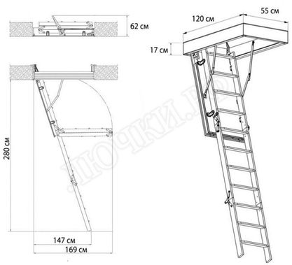 Чердачная лестница Oman Metal T3 SUPER 550*1200*2800 Чердачная лестница Oman Metal T3 SUPER 550*1200*2800